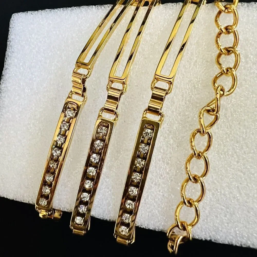 Vintage Italy Gold Plated Rhinestone Geometric Chain Belt Rectangle Links 4182